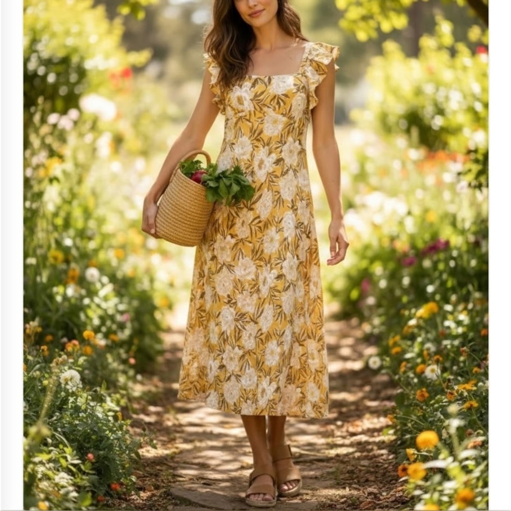 NWT Madewell Angelina Flutter-Sleeve Slip maxi Dress in Chamomile Tea size 12